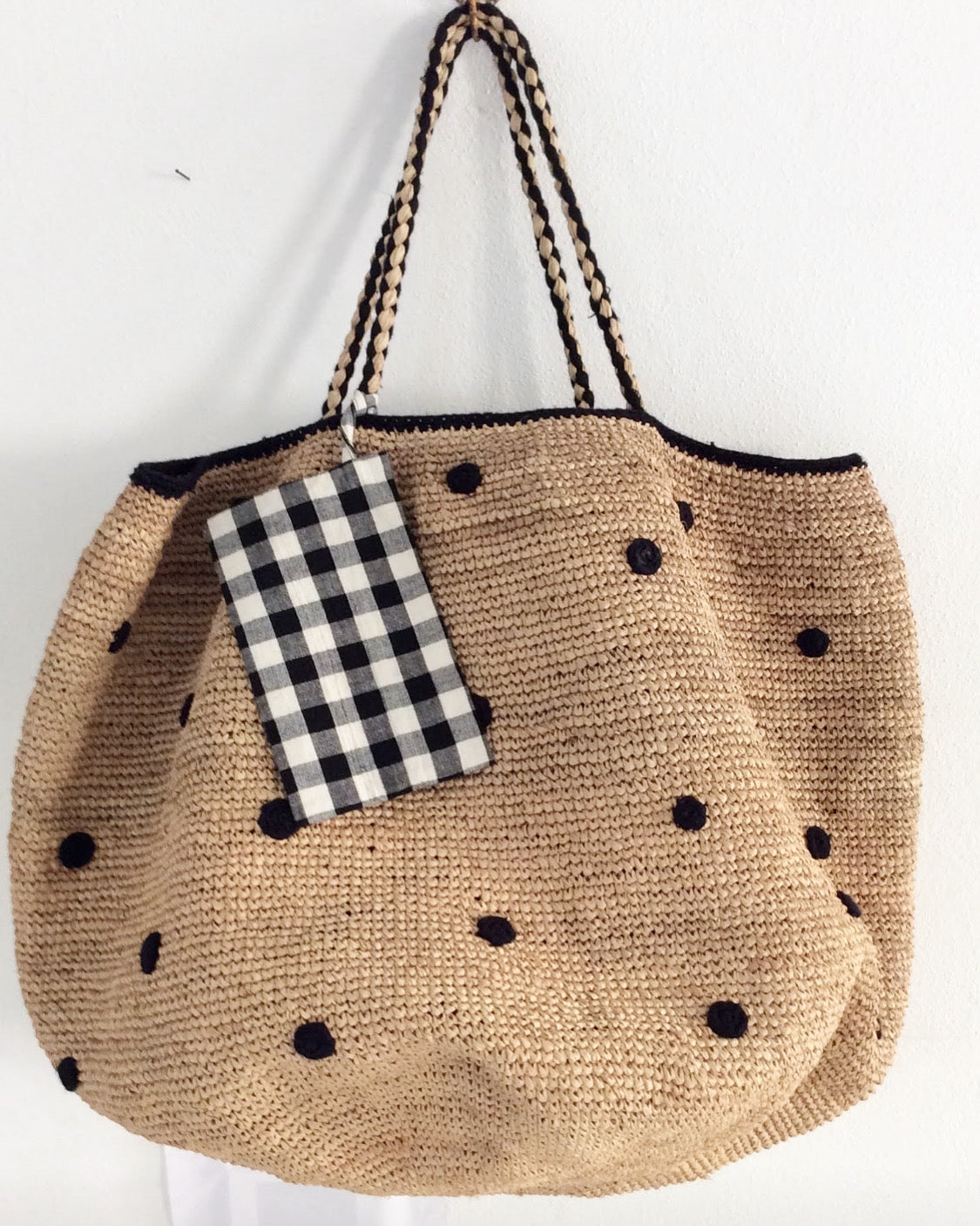 Rafia Borse Strane Fatte A Mano Borsa Grande A Pois